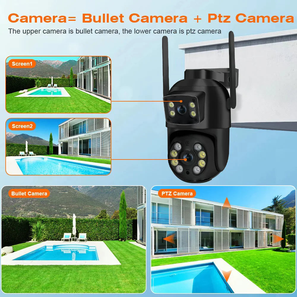8MP 4K PTZ Wifi Camera with Dual Lens Dual Screens AI Human Detection Wireless Outdoor CCTV Security IP Camera