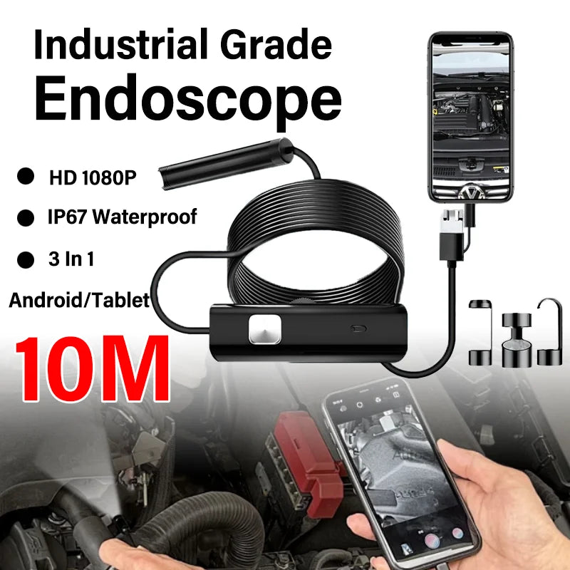 3 In 1 Automotive Boroscope Camera 1080p HD 8mm Industrial Inspection Endoscope Camera Pipeline Car Engine Probe For OTG Android