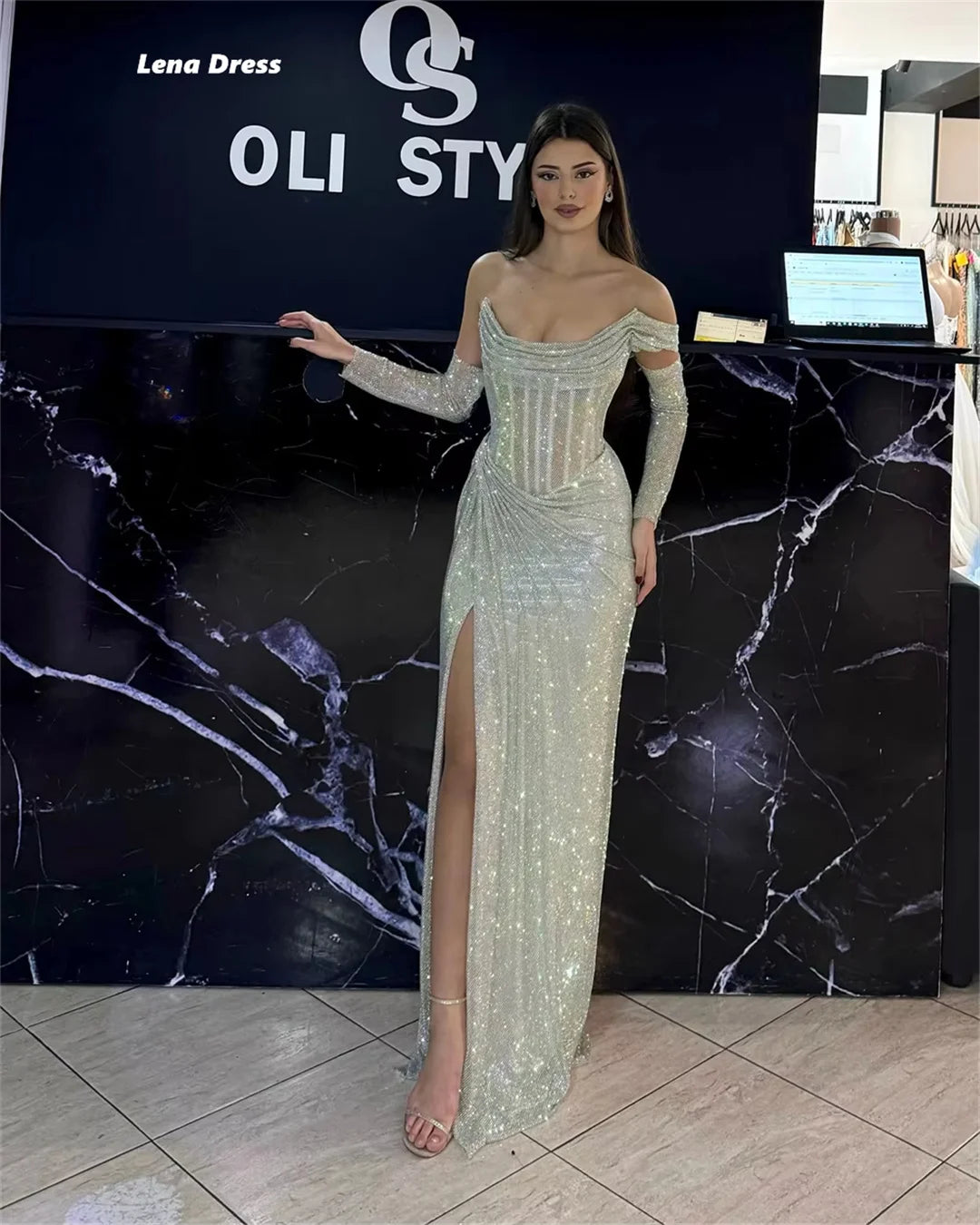 Lena Mermaid Evening Dresses Woman Elegant Long Evening Dress Woman Custom Made Shiny Luxury Prom Dresses 2025 Side Slit Party