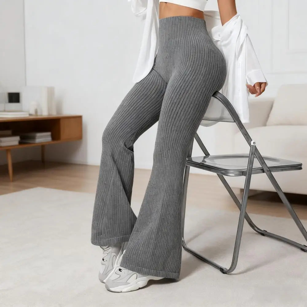 Seamless High-Waisted Flare Pants Autumn Winter Women Trousers Yoga Clothes Stretchy GYM Flare Leg Tummy Control Slim-Fit Pants