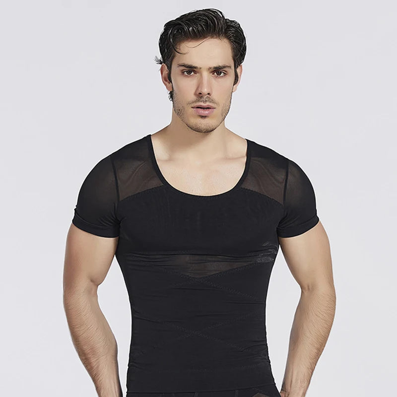 1Pcs/Men's Tummy-Control Shaping T-Shirt Base Layer Sports Shaping Underwear Lightweight Breathable Mesh Tank Top Tummy-Control