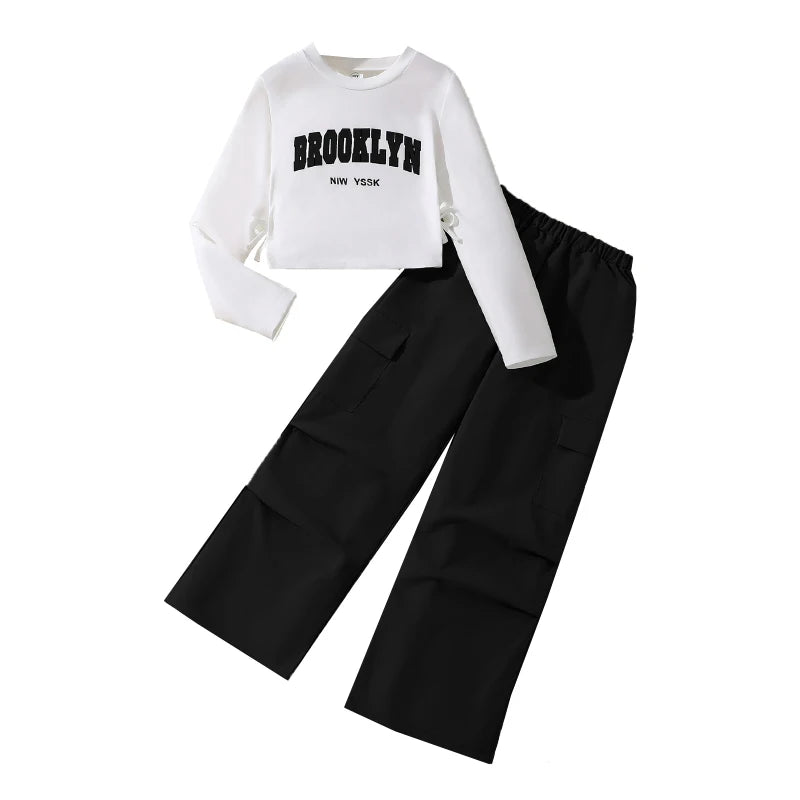 2024 New Spring Autumn Girls Matching Clothes 8-12 Years Solid Color Vacation Party Daily Casual Clothing Korean Style Outfits