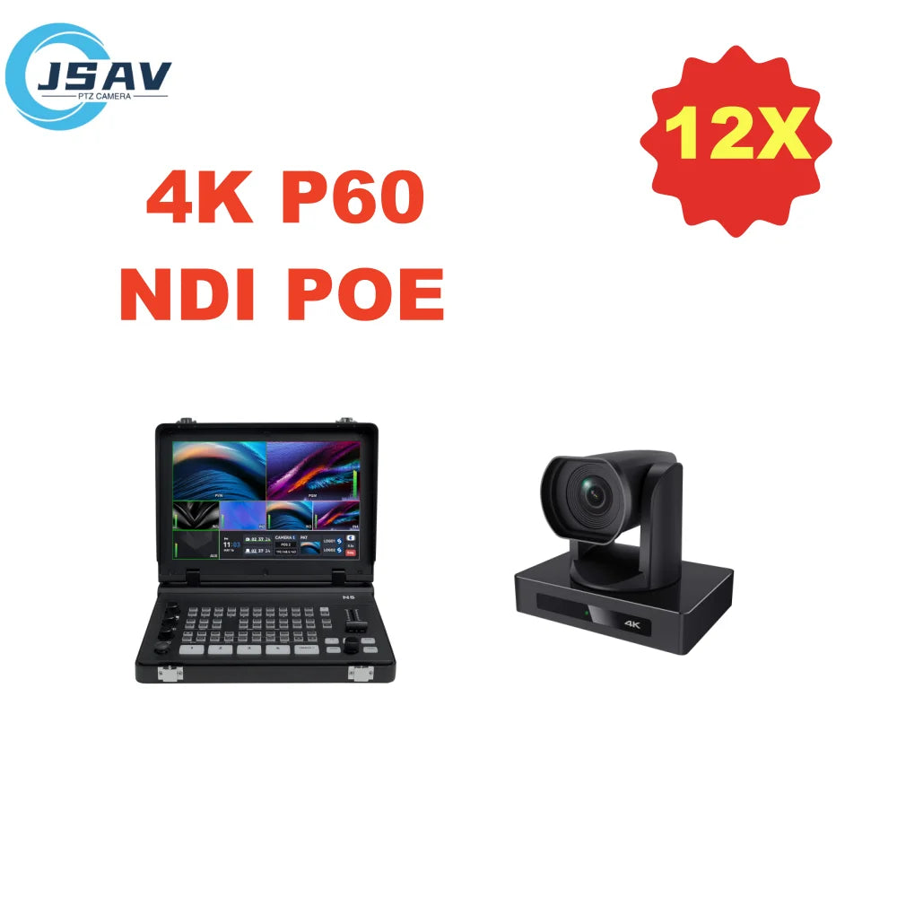JSAV 4K 60fps NDI Camera PTZ 1pc-3pcs SDI HDMI POE SDI 12X 1PC Video Switcher Conference Camera for Church Business Meeting