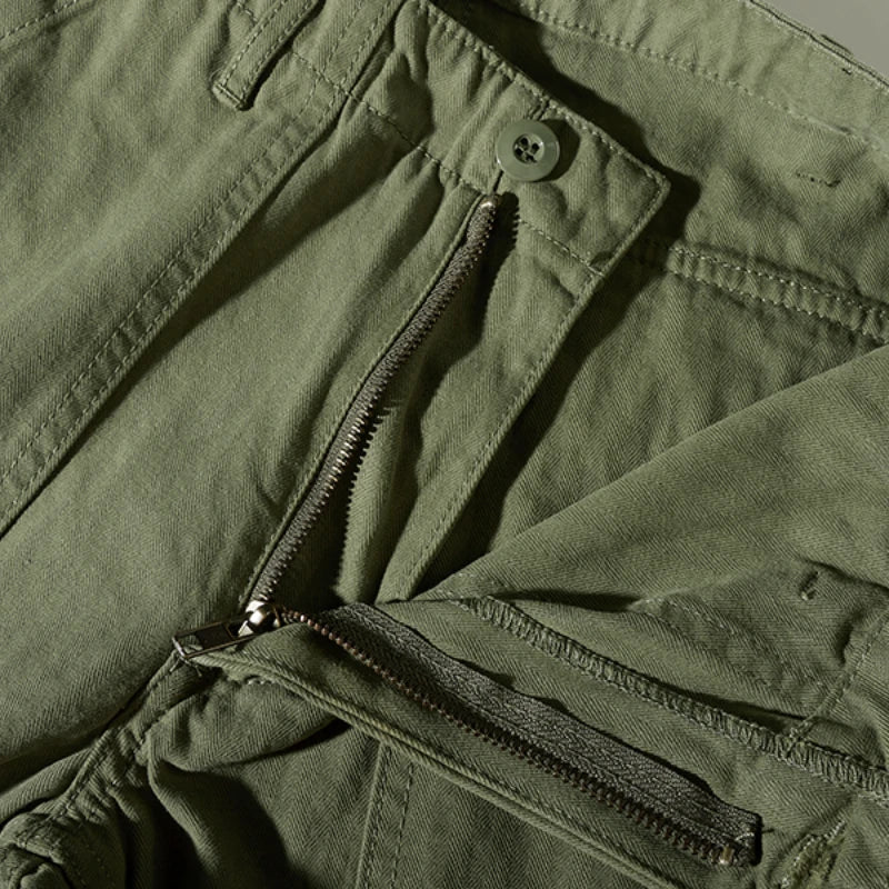 Amy Khaki n casual vintage cargo pants men's straight-leg casual pants cotton fishbone woven awl pants