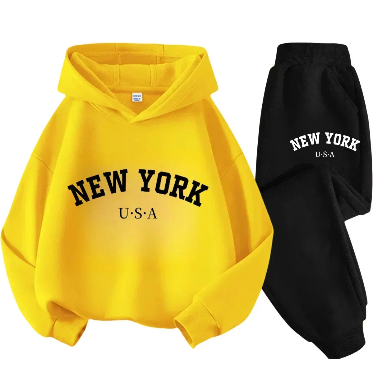 Children Hoodie Tracksuit Autumn Winter New York USA Letter Graphic Sweatshirt Pant Suit Baby Boy Girl Kid Sport Two Pieces Set