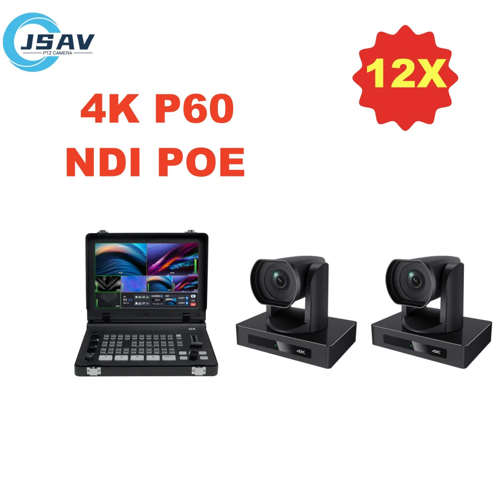 JSAV 4K 60fps NDI Camera PTZ 1pc-3pcs SDI HDMI POE SDI 12X 1PC Video Switcher Conference Camera for Church Business Meeting