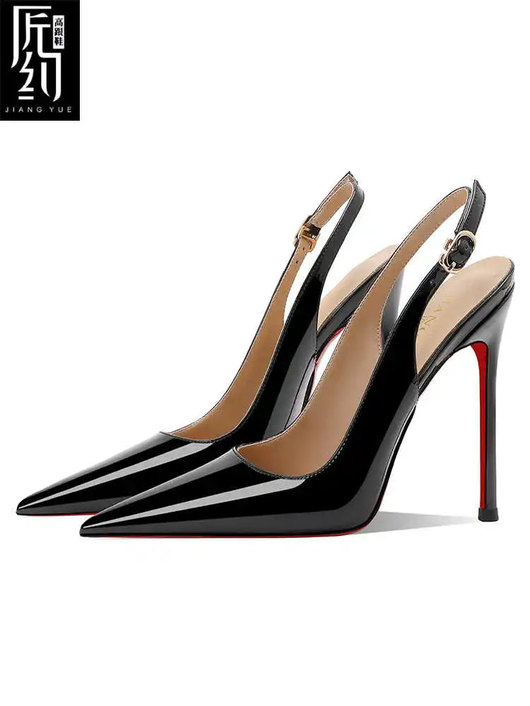 Women Heeled sandals Red Shiny Bottoms Naked color luxury Brand Hollow 2025 Elegant High Heels Sexy Slingbacks Ladies Shoes Wome