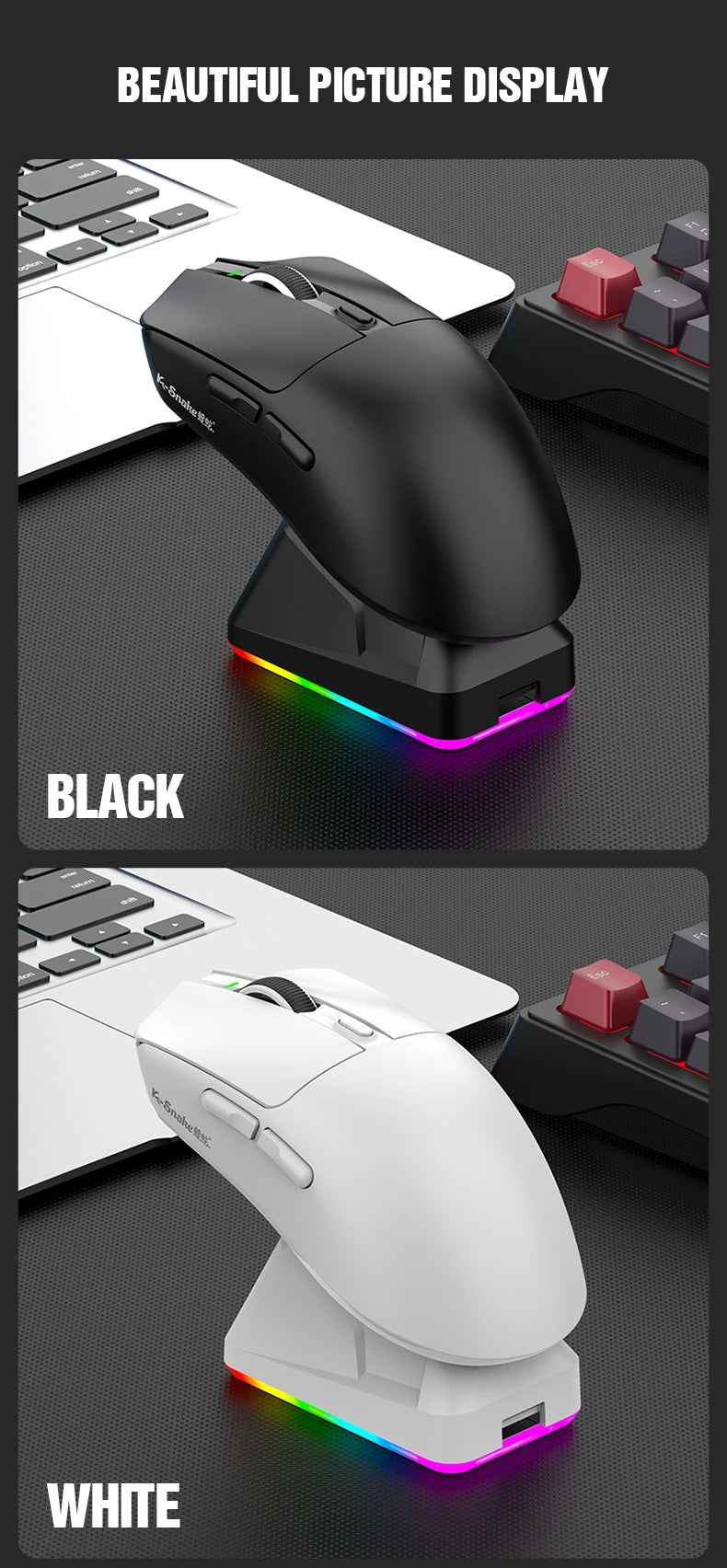 X11 PAW3311 Tri-Mode Bluetooth Mouse 12000 DPI Wireless Mouse Gaming Mouse RGB Touch Magnetic Charging Base BT/2.4G/Wired Mice