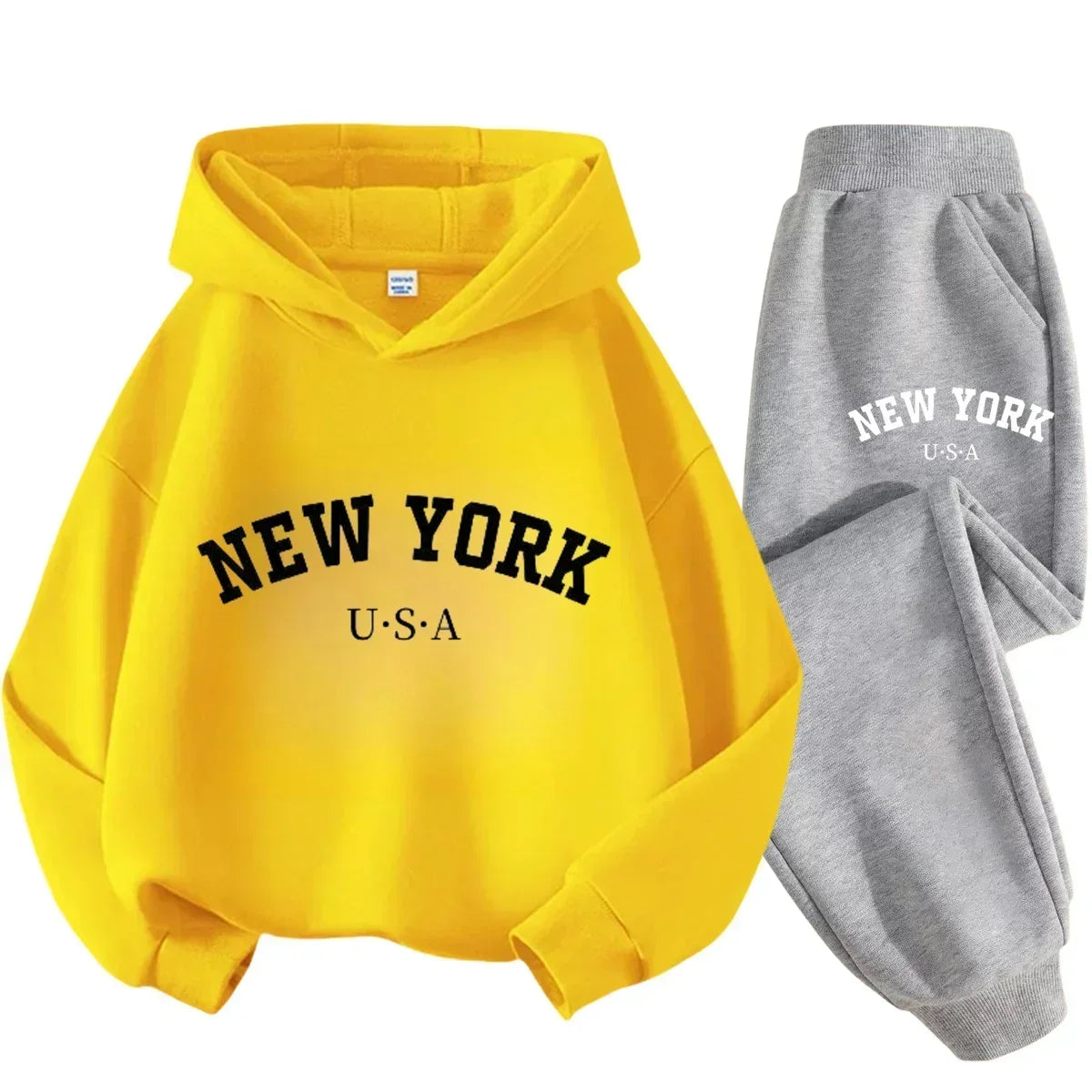 Children Hoodie Tracksuit Autumn Winter New York USA Letter Graphic Sweatshirt Pant Suit Baby Boy Girl Kid Sport Two Pieces Set