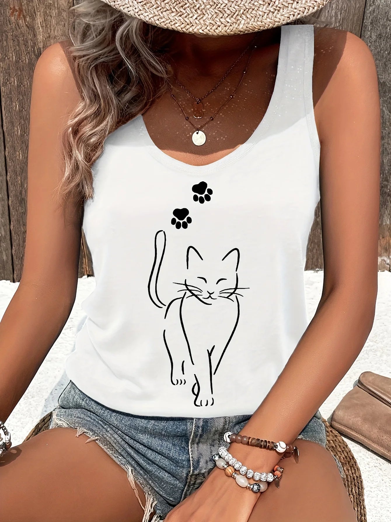printed Summer women's loose and personalized dream catcher mesh printed vest top T-shirt comfortable sleeveless