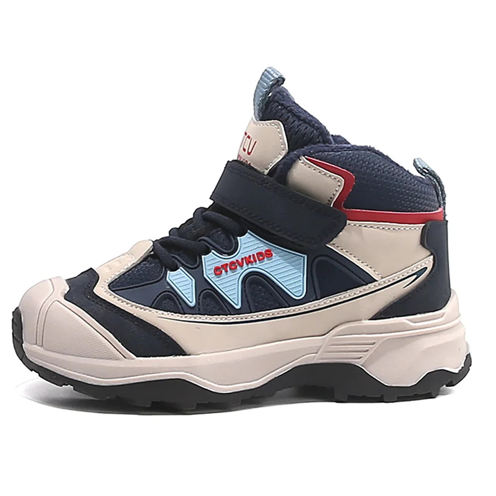 Winter Sport Shoes For Children PU Leather Outdoor Winter Sneakers For Kids Waterproof Ergonomics Hiking Cotton Shoes Boys Girls