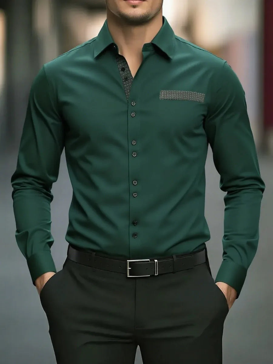 18 colors of new men's solid-color casual business shirts for office, long-sleeved, comfortable fabric, large size, fast shippin