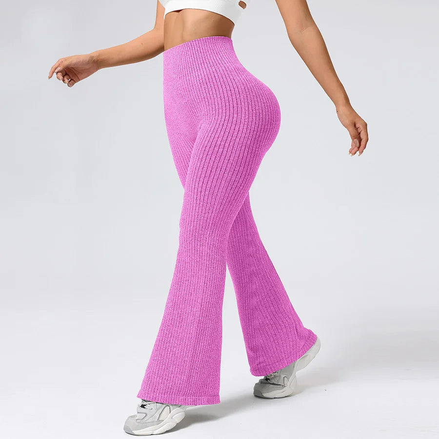 Seamless High-Waisted Flare Pants Autumn Winter Women Trousers Yoga Clothes Stretchy GYM Flare Leg Tummy Control Slim-Fit Pants