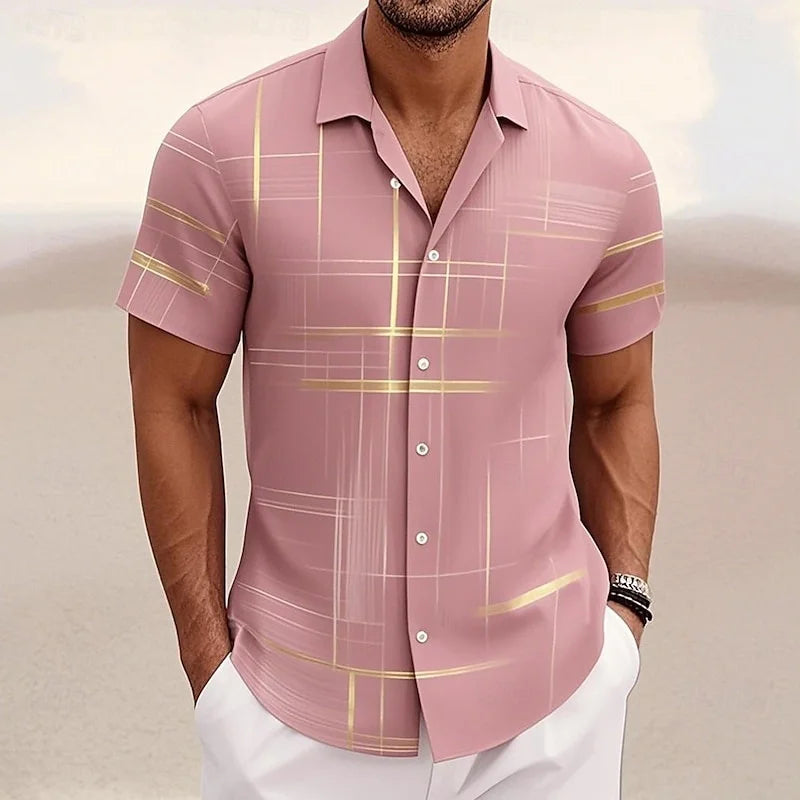 Men's Geometric Grid/Plaid Shirt Button-Down Shirt Short Sleeve Fashion Casual Resort Streetwear Summer Lapel 3D Printed Shirt