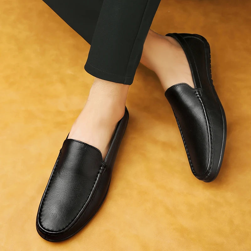 Men's Slip-on Shoes Men's Handmad Breathable Genuine Leather Dress Shoes Fashion Designer Classic Round Toe Soft Loafers mo-3275