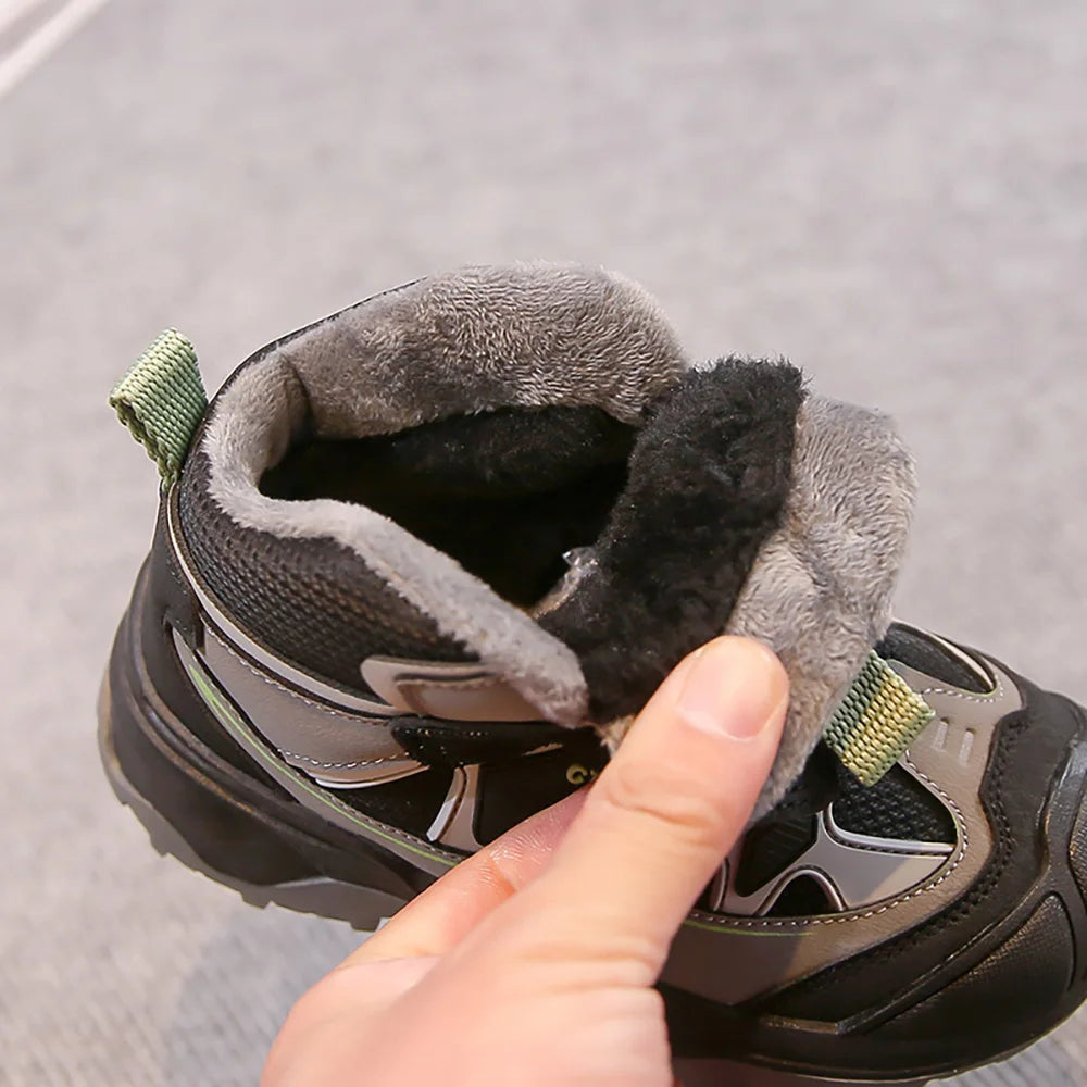 Winter Sport Shoes For Children PU Leather Outdoor Winter Sneakers For Kids Waterproof Ergonomics Hiking Cotton Shoes Boys Girls