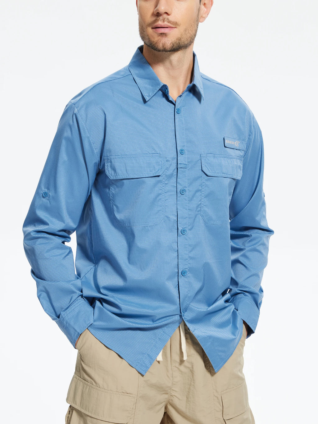 Summer Men's UPF 50+ Casual Long Sleeve Fishing Shirts, Lightweight Tactical Button Down Shirt with Breathable Back Mesh