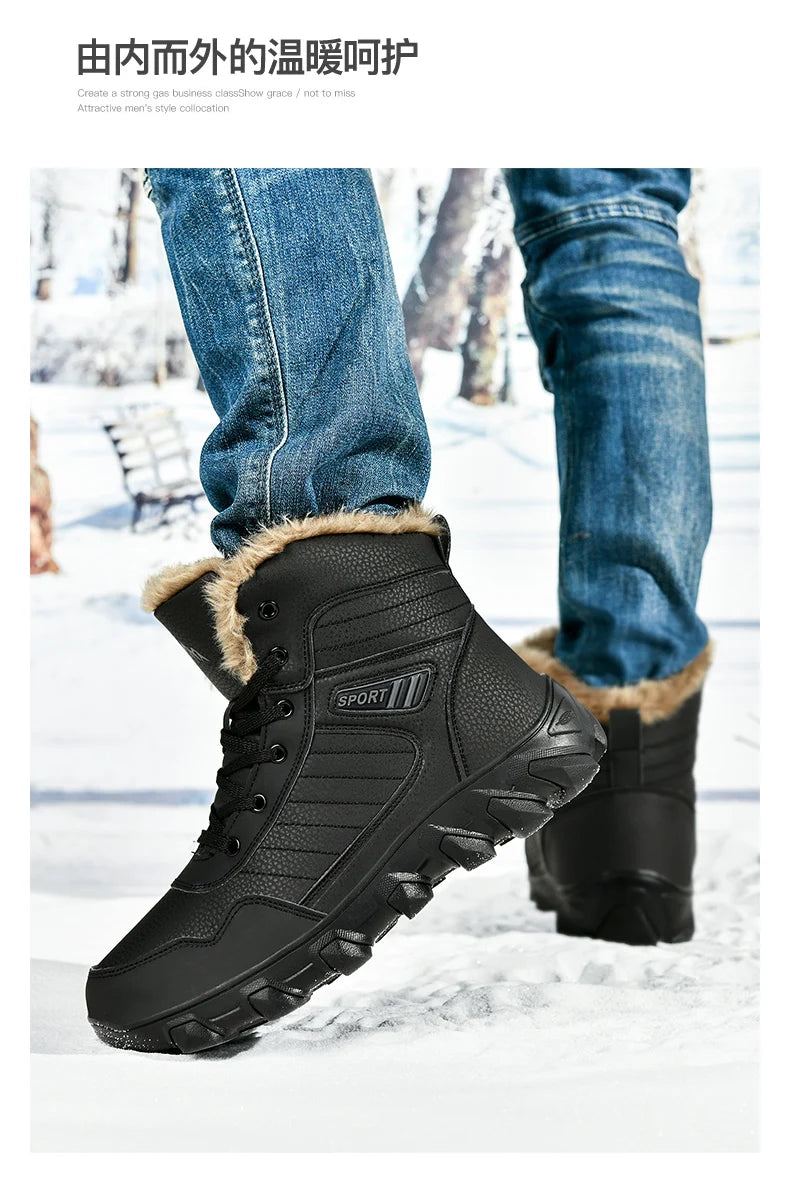 2024 New Winter men boots  Slippers Warm Men Shoes Waterproof Non-Slip Plush Sneakers Male  leather Boots Plus size  48