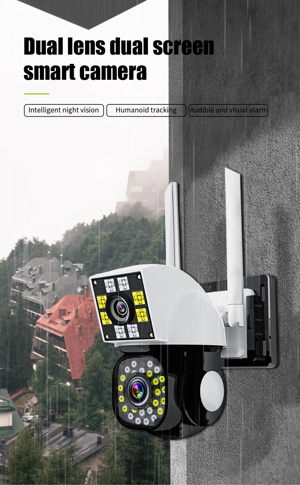 Neye 4K/8MP Wireless WiFi Camera 1080P Dual Lens Dual Screen Outdoor Home Head IP Camera CCTV Dual Lens Security Camera