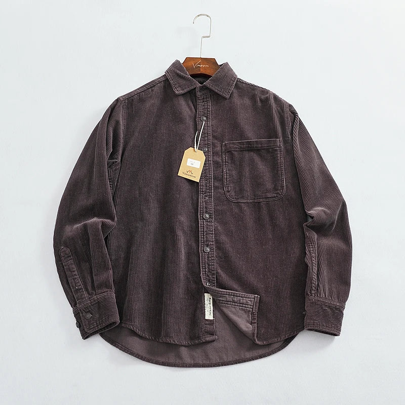 Heavy chunky high pit chunky strip vintage corduroy long sleeve shirt men's autumn cotton cargo shirt jacket