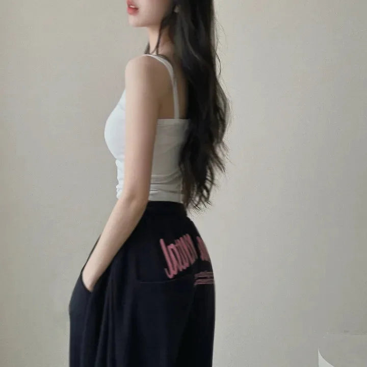 Women Bf Hip Hop Y2k Drawstring Printing Sweatpants Women Fashion Streetwear Sports Trousers Loose Casual Wide Leg Pants