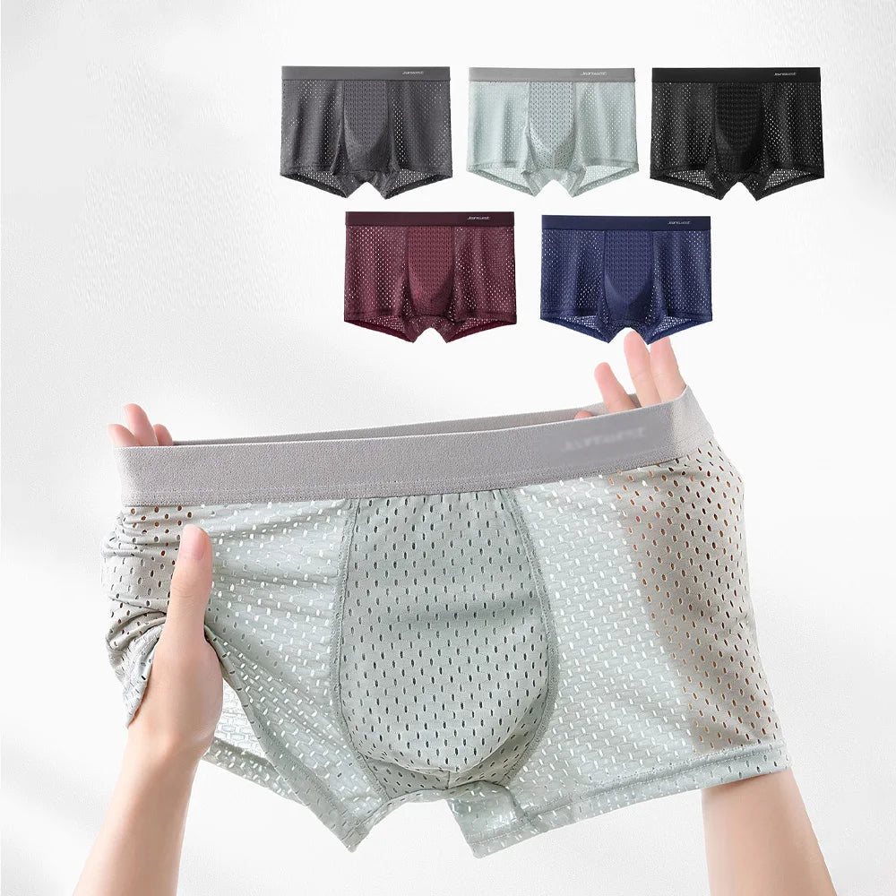 5pcs Men's underwear Men's 3D mesh boxer briefs perspiration breathable quick drying Comfort Sports Fitness plus size