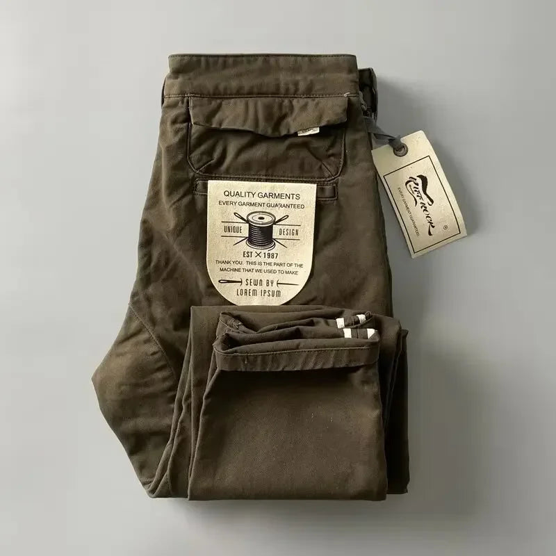 American Style Pure Cotton Heavy Duty Cargo Pants for Men Anti-Dirt Anti-Wear Loose Straight Leg Casual Pants Footwear