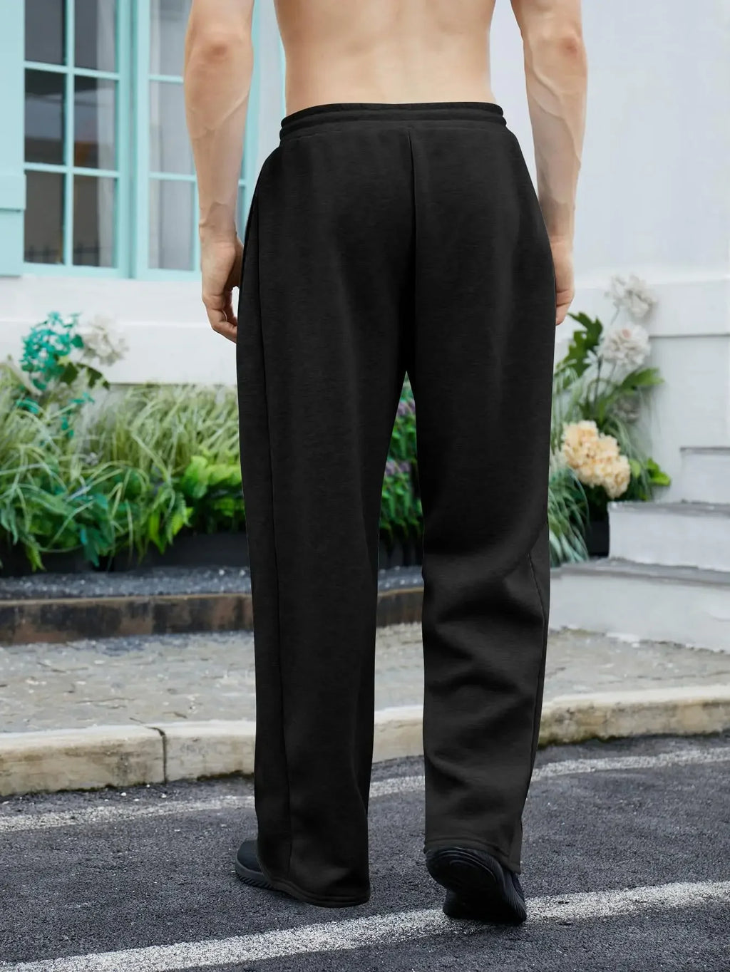 2025 New European and American Men's Sports Pants with Drawstring Waist, Wide Legs, Loose Pants with Pockets