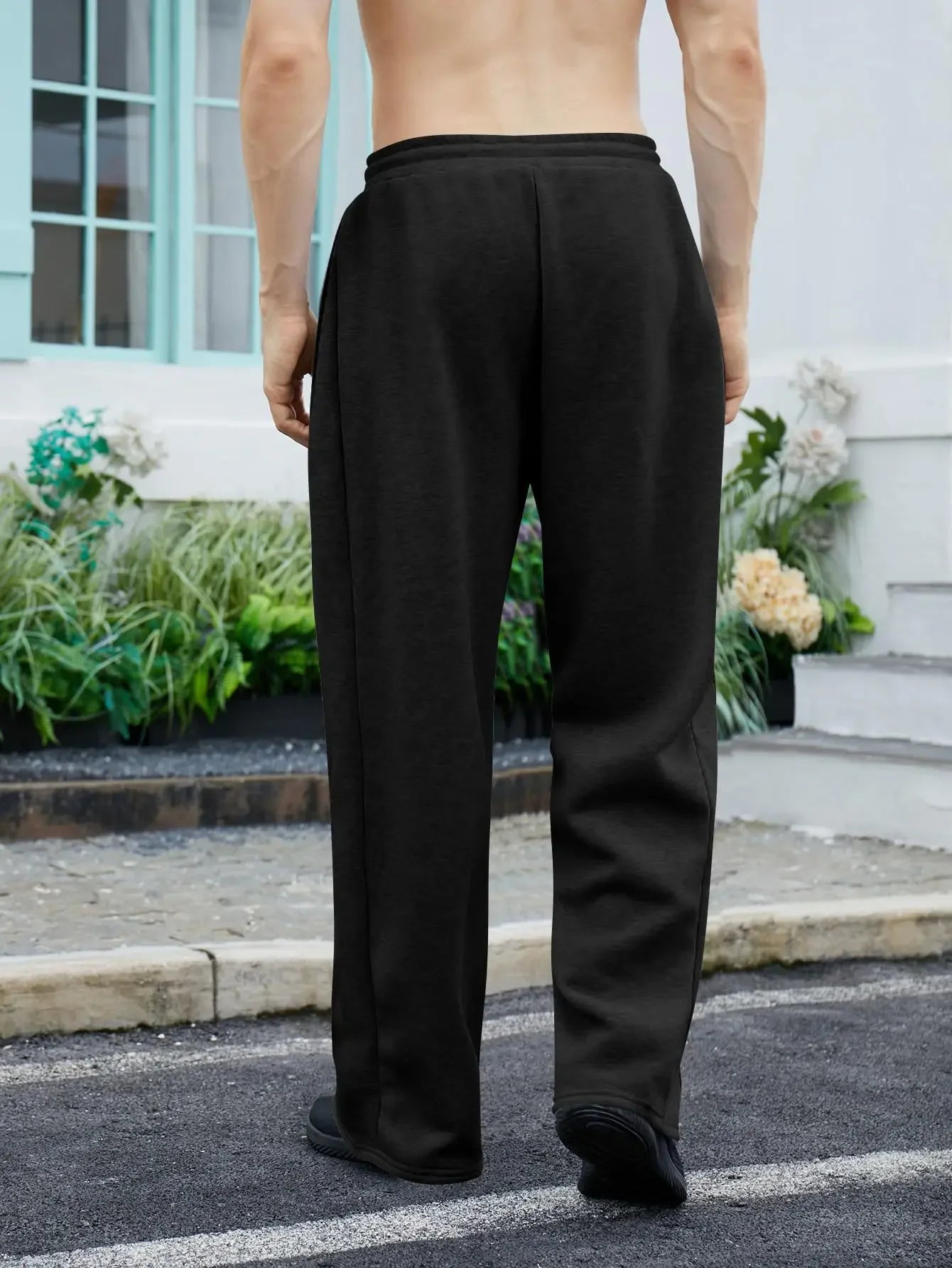 2025 New European and American Men's Sports Pants with Drawstring Waist, Wide Legs, Loose Pants with Pockets