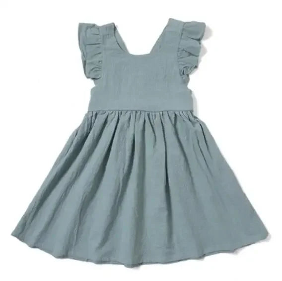 0-5Yrs Children Girls Ruffles Dress Casual Sleeveless Dress Summer Kids Girls Back Bow Clothing Outfits