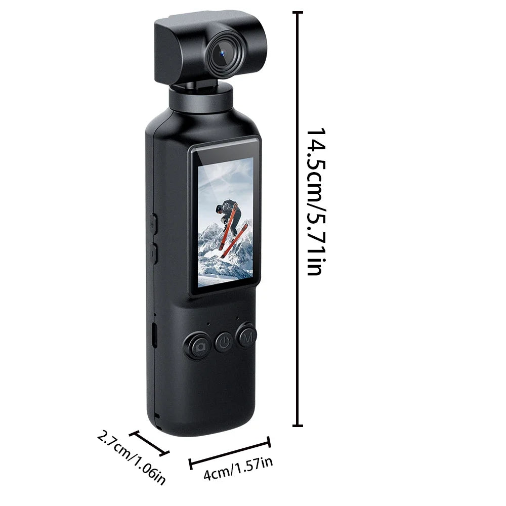 Portable 4K/2K video camera, rotatable lens charging action camera, travel and party recorder, outdoor sports Vlog camera