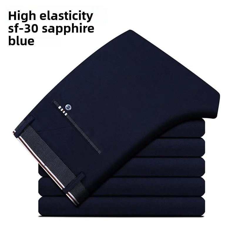 Elastic Waist Dress Pants Men, Professional Office Trousers Wrinkle Resistant, Spring Autumn Slim Fit Thin Business Chino Pants
