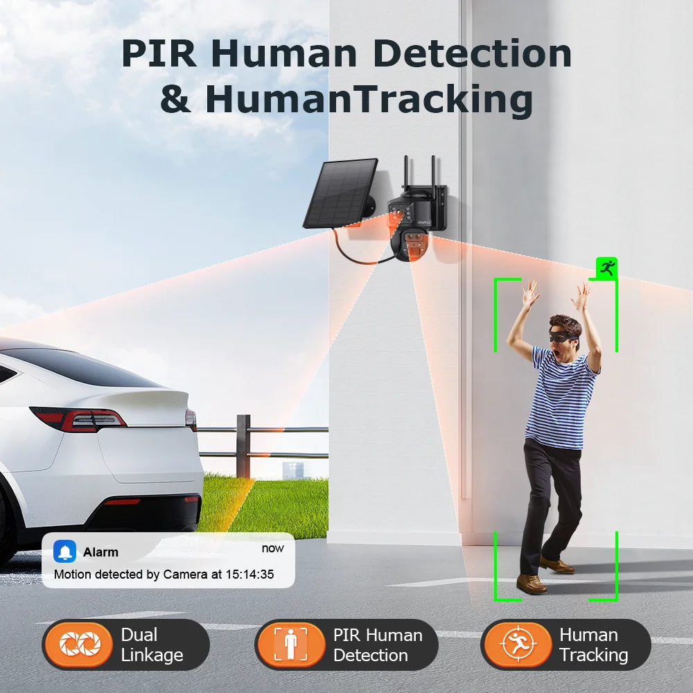 SHIWOJIA 15X ZOOM Solar Camera 4G 12MP Three Lens 360° View 5W Solar Panel Security Outdoor PTZ IP Camera 7800mAh Battery UBOX