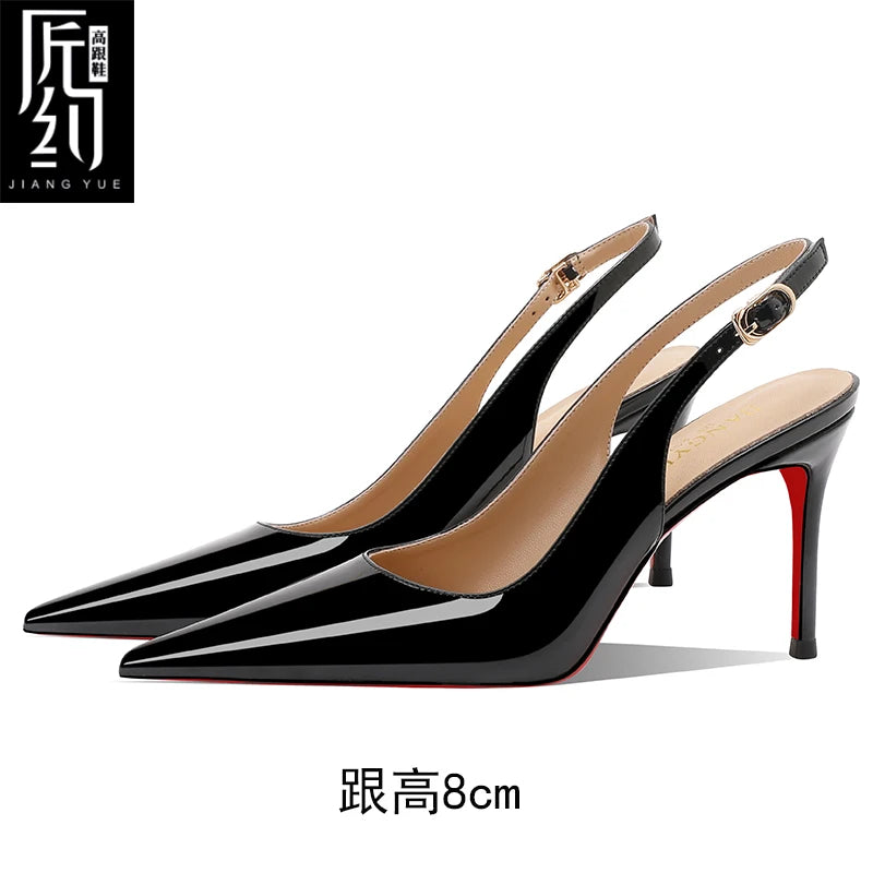 Women Heeled sandals Red Shiny Bottoms Naked color luxury Brand Hollow 2025 Elegant High Heels Sexy Slingbacks Ladies Shoes Wome