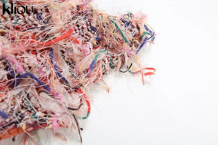 kliou Stacked Pleated Women Mini Dress 2024 New Stunning O-neck Body-shaping Patchwork Vestidos Female Attractive Party Frock