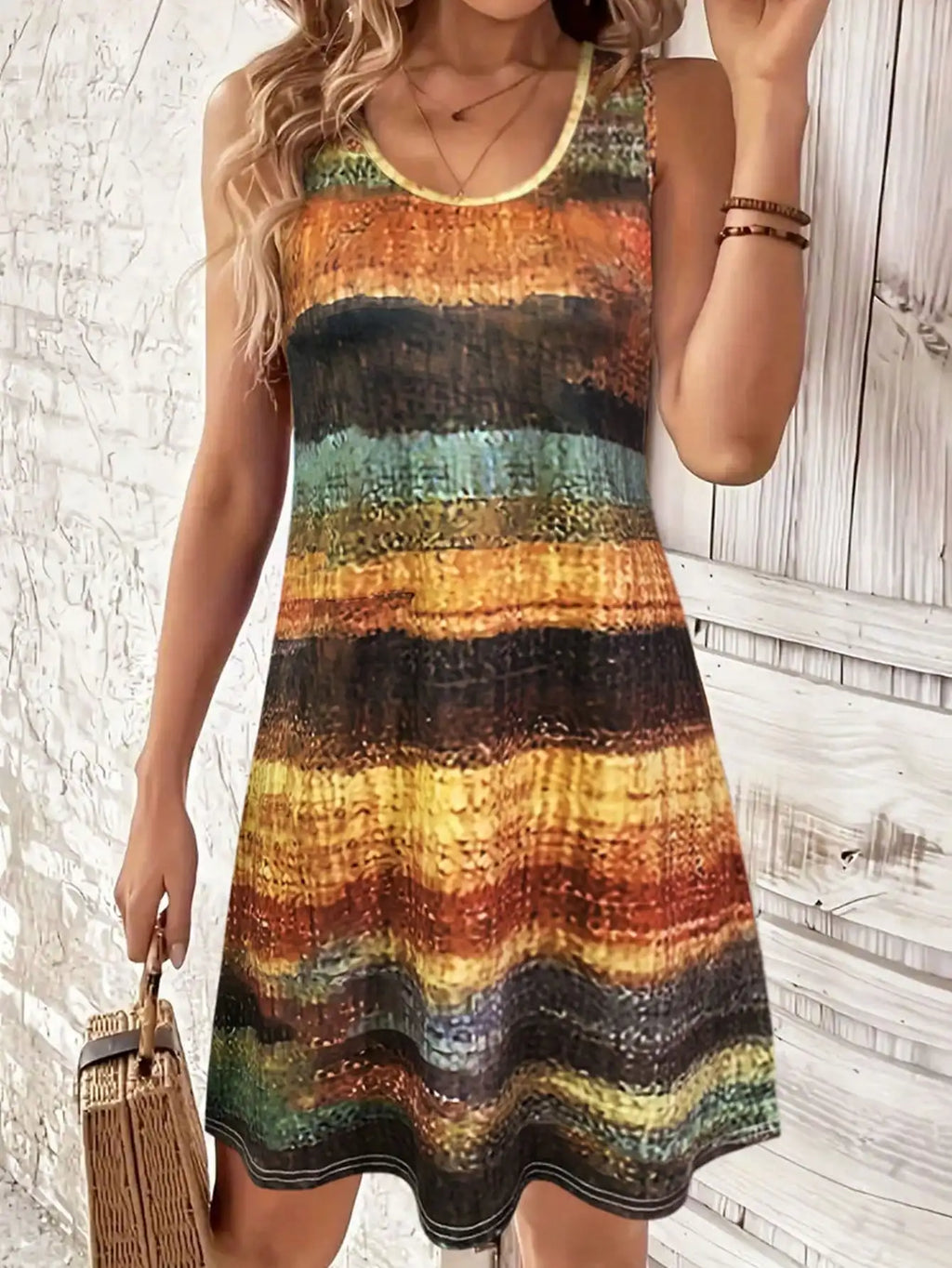 Women's Striped Sleeveless Mini Dress - Crew Neck Tank Beach Dress for Summer, Casual Vacation Outfit, Breathable A-Line dress