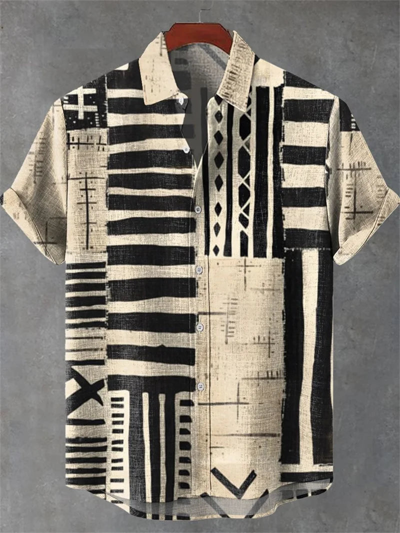 Men's Linen 80% Shirt Vintage Short Sleeve Fashion Tops Summer Casual Ethnic Clothing Shirt Men's Street Shirt