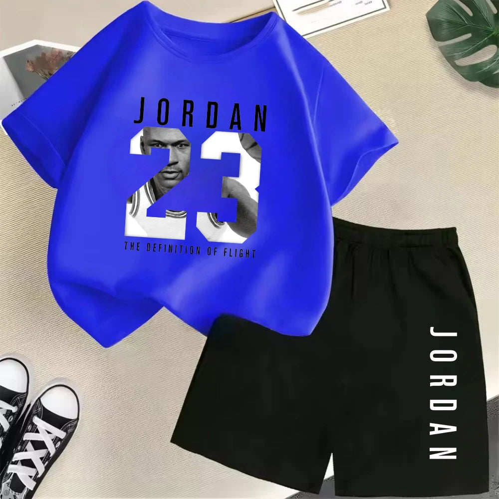 Summer Short Sleeve Children's T-shirt Set Sports Fashion Boys Girls Shorts 2pcs Set Casual Brand Print Graphics Kid Set Outfits