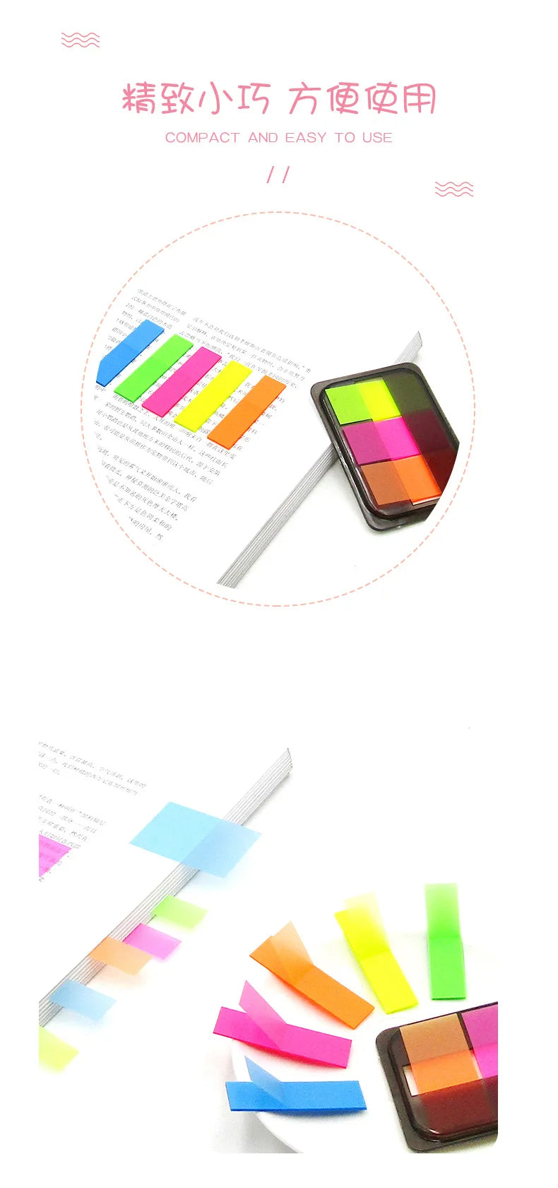 100 Sheets of Waterproof Colored Transparent Sticky Notes , Pads for Planner Home & Office School  Mini Self-Adhesive Post Note