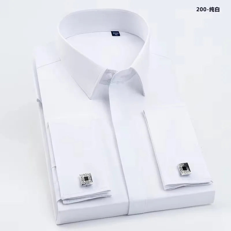 Men's French-style cufflink shirt, slim fit, suitable for business formal wear. A striped and fashionable men's top for white-co