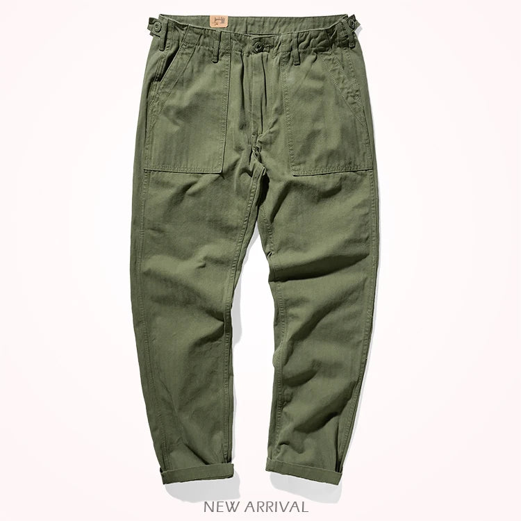 Amy Khaki n casual vintage cargo pants men's straight-leg casual pants cotton fishbone woven awl pants