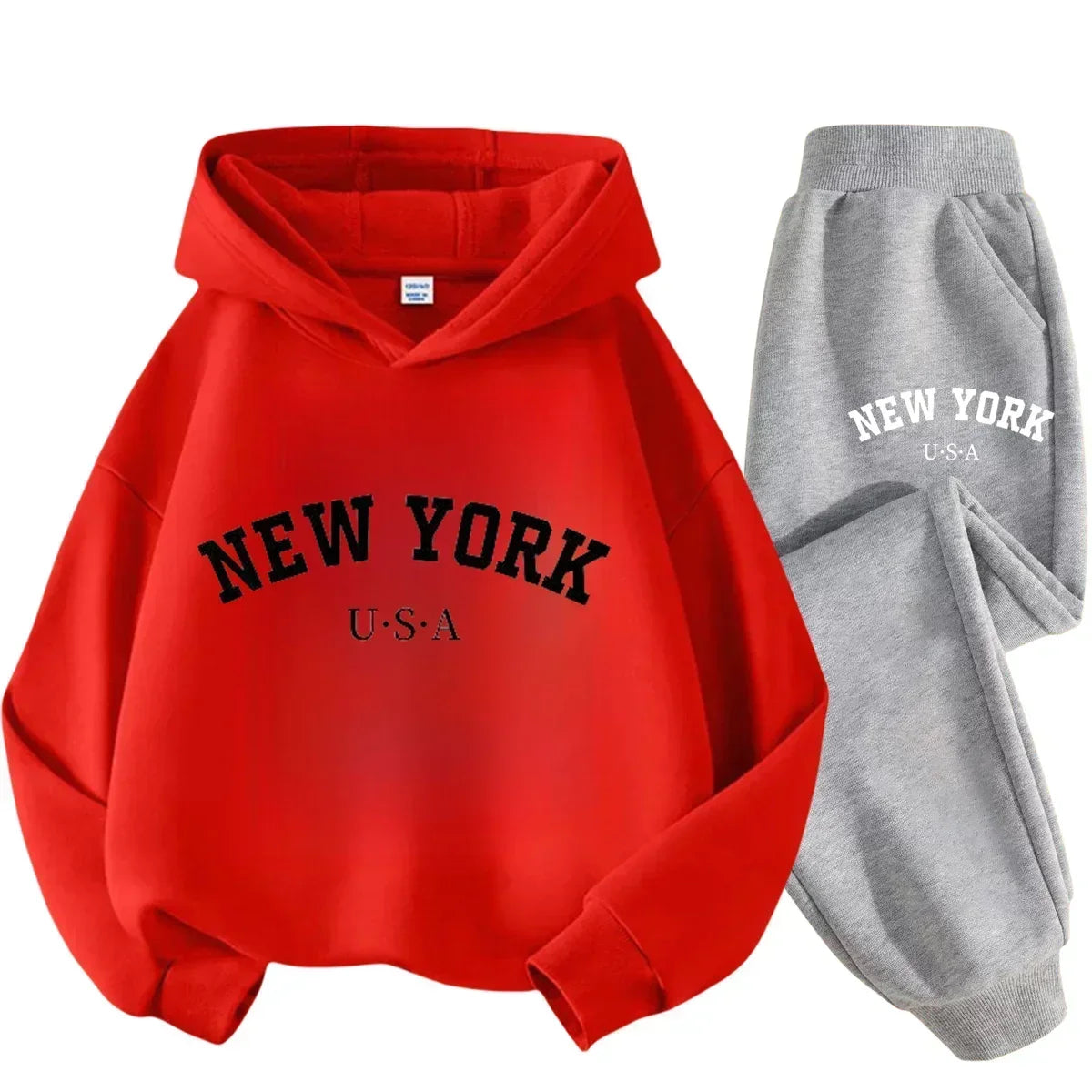 Children Hoodie Tracksuit Autumn Winter New York USA Letter Graphic Sweatshirt Pant Suit Baby Boy Girl Kid Sport Two Pieces Set