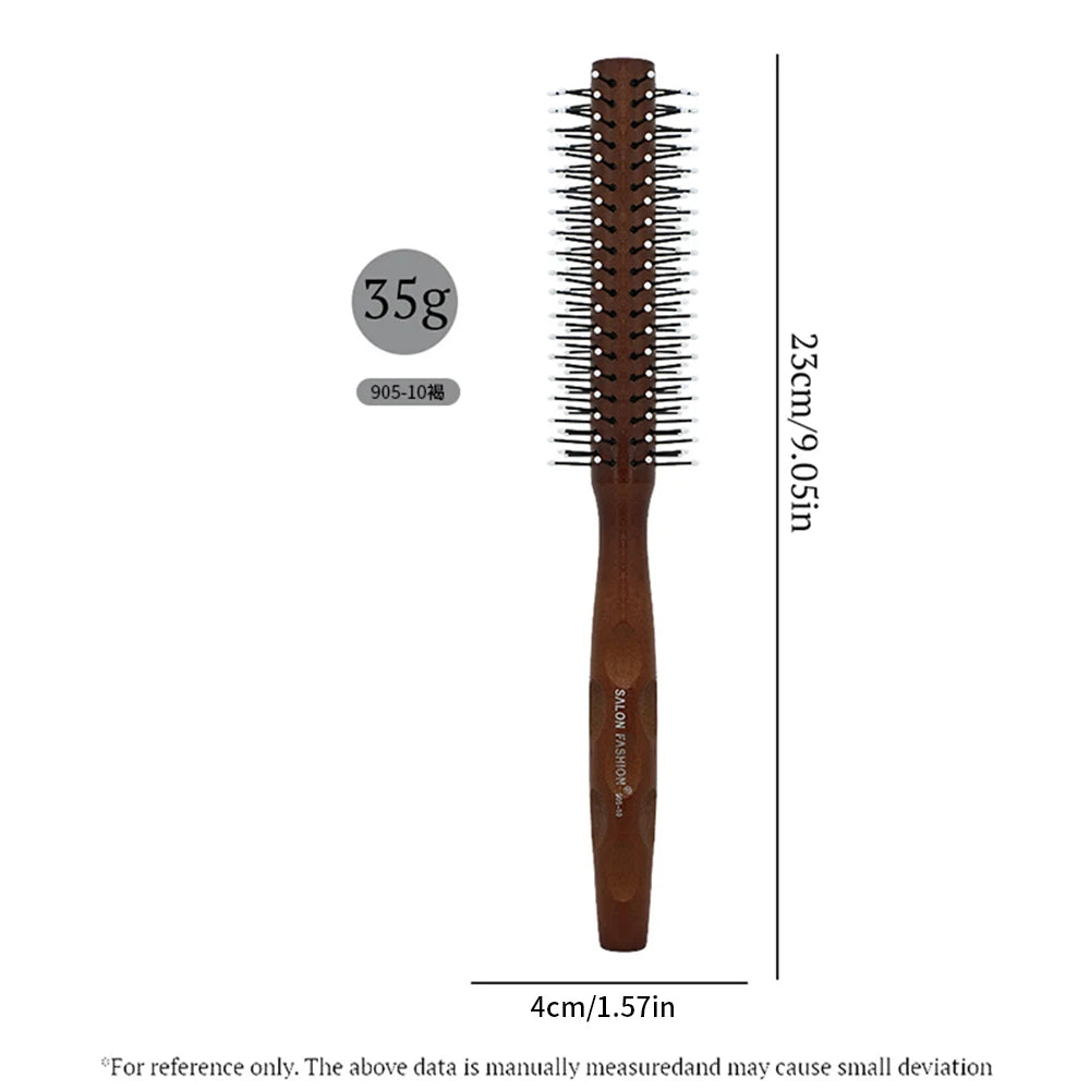 Natural Wood Handle Round Barrel Hair Comb Anti Static Brush Hair Round Comb Styling Tools For Thin Or Short Hair Men Women Use