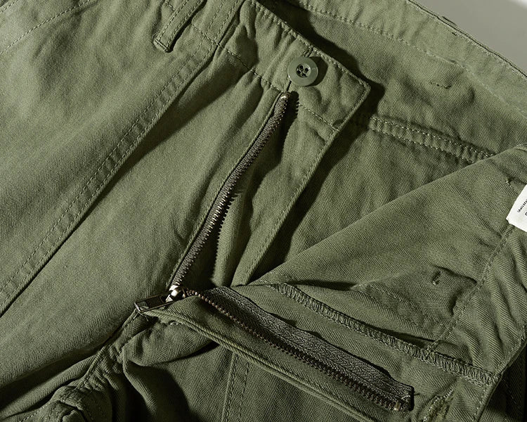 Amy Khaki n casual vintage cargo pants men's straight-leg casual pants cotton fishbone woven awl pants