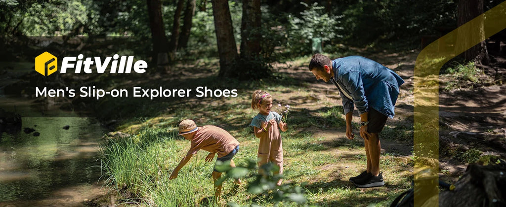 FitVille Men's Shoes Wide Hiking Comfortable  Slip on Loafers Go Walking and Trekking Trails  Sneakers with Arch Support