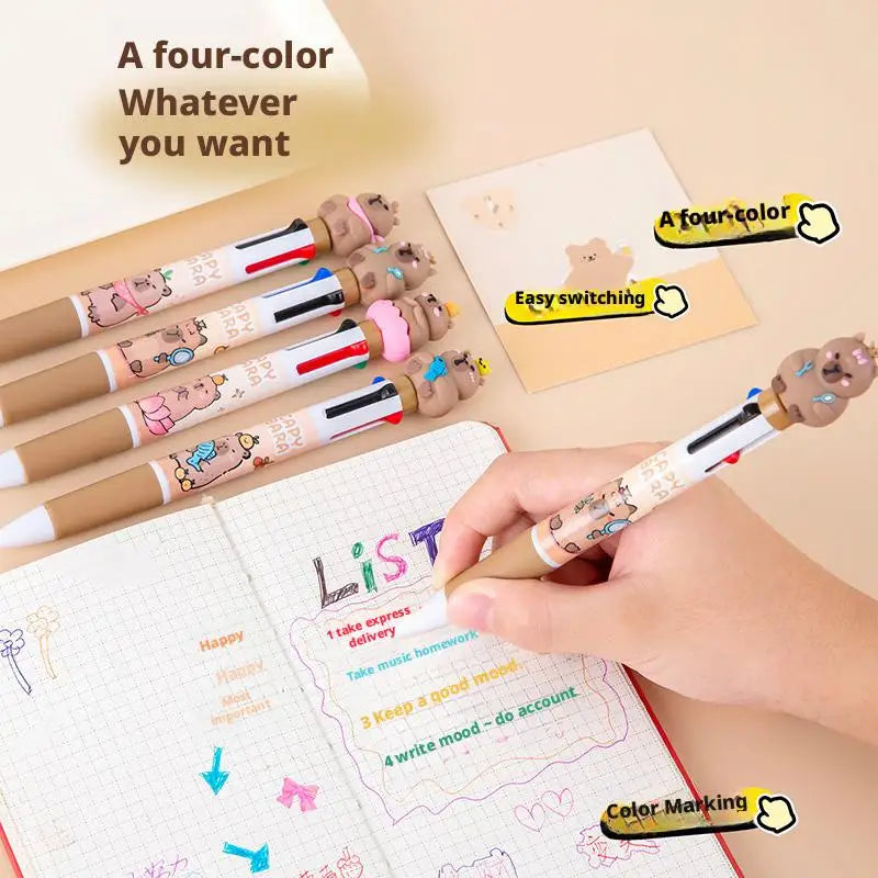 Kawaii Capybara Multicolor Pen 0.5mm Colorful Ink Pen Cute Cartoon Ballpoint Pen School Office Supplies Student Stationery Gifts