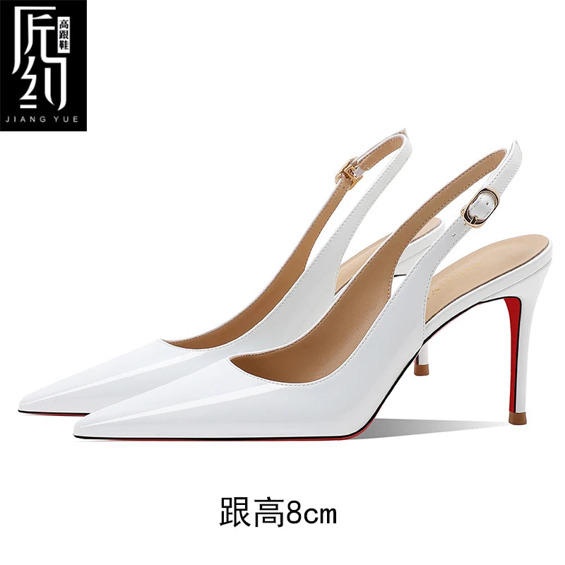 Women Heeled sandals Red Shiny Bottoms Naked color luxury Brand Hollow 2025 Elegant High Heels Sexy Slingbacks Ladies Shoes Wome