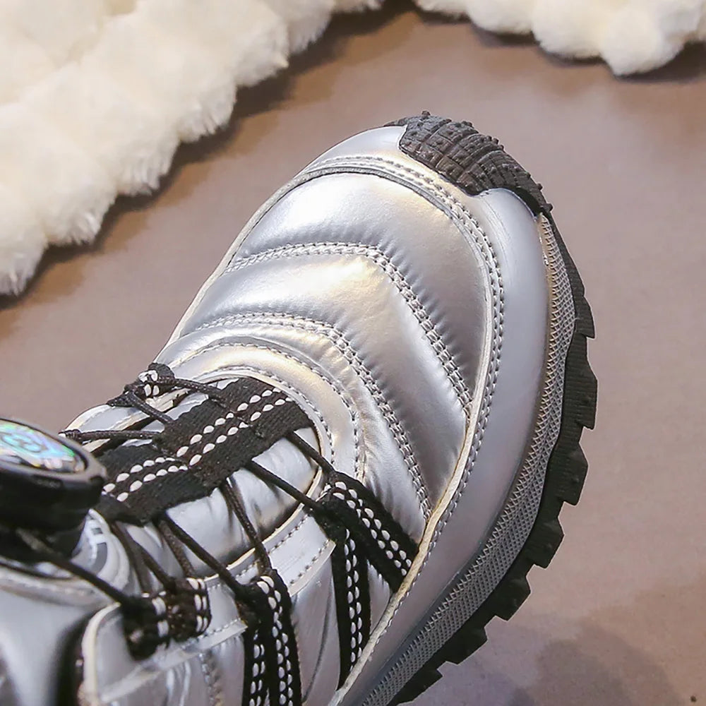 Winter Plush Boots For Children PU Leather Waterproof Teenager Kid's Snow Boots Outdoor Hiking Boy's Girl's Padded Cotton Shoes