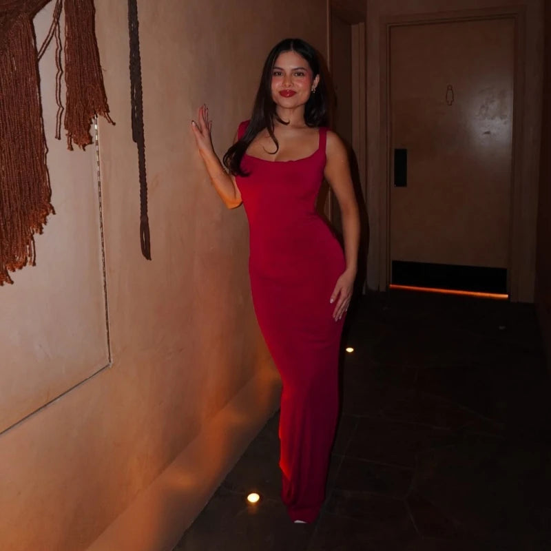 Suninheart Women's Sleeveless Evening Dress Sexy Big Bow Backless Gala Dress Red Maxi Wedding Guest Party Dresses