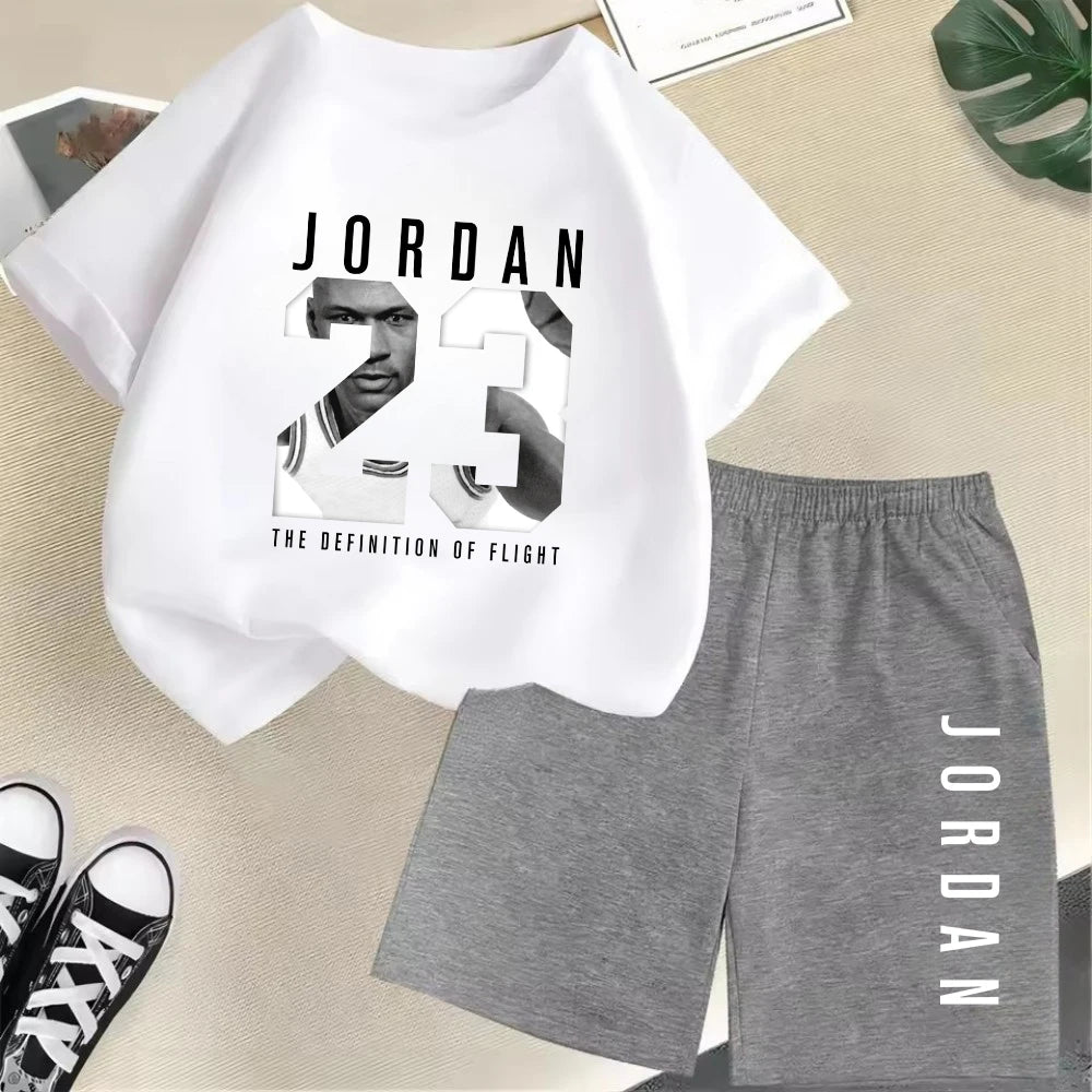 Summer Short Sleeve Children's T-shirt Set Sports Fashion Boys Girls Shorts 2pcs Set Casual Brand Print Graphics Kid Set Outfits